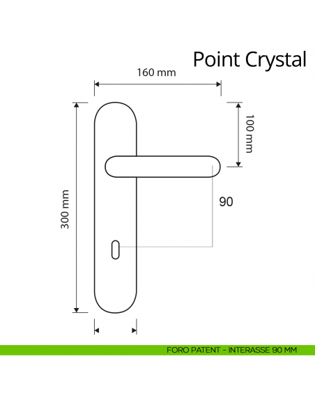 Maniglia Swarovski con placca per porta Point Crystal Linea Calì placca foro patent interasse 90 mm