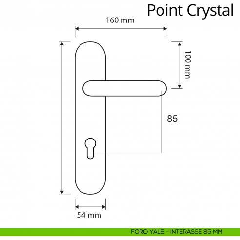 Maniglia Swarovski con placca per porta Point Crystal Linea Calì placca foro yale interasse 85 mm
