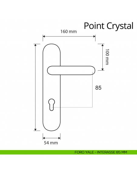 Maniglia Swarovski con placca per porta Point Crystal Linea Calì placca foro yale interasse 85 mm