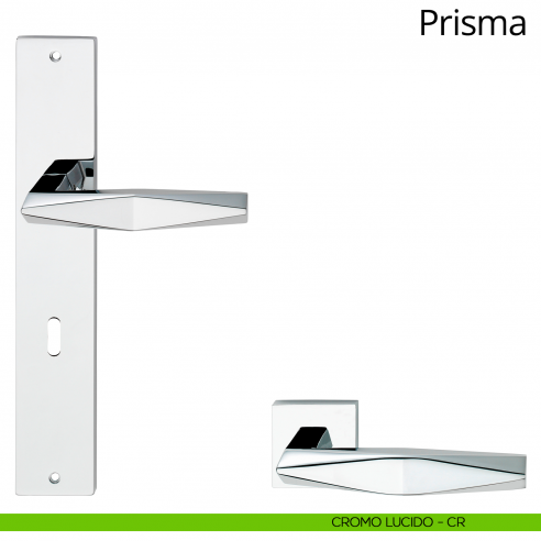 Maniglia con placca per porta Prisma Linea Calì - cromo lucido - foro patent