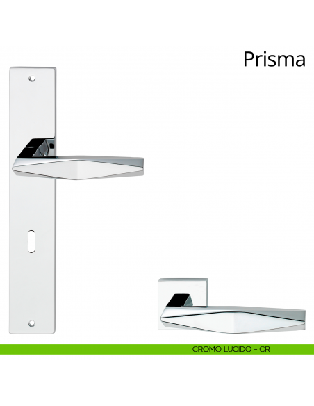 Maniglia con placca per porta Prisma Linea Calì - cromo lucido - foro patent