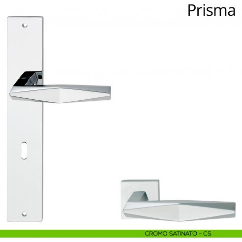 Maniglia con placca per porta Prisma Linea Calì - cromo satinato - foro patent