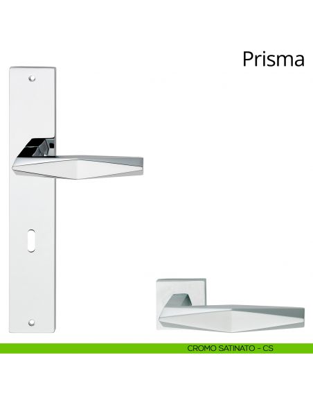 Maniglia con placca per porta Prisma Linea Calì - cromo satinato - foro patent