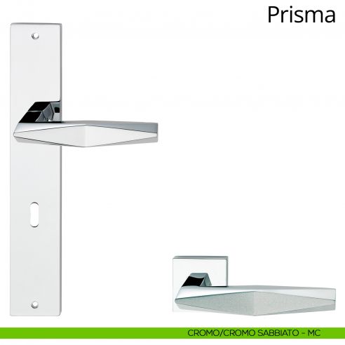 Maniglia con placca per porta Prisma Linea Calì - cromo sabbiato + cromo lucido - foro patent