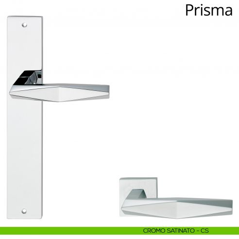 Maniglia con placca per porta Prisma Linea Calì - cromo satinato - placca cieca