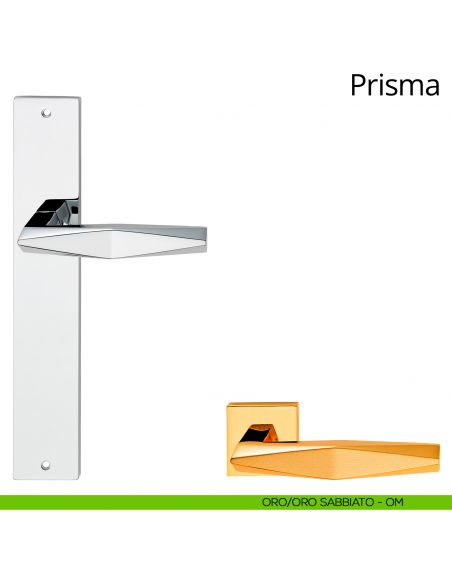 Maniglia con placca per porta Prisma Linea Calì - oro sabbiato + oro - placca cieca