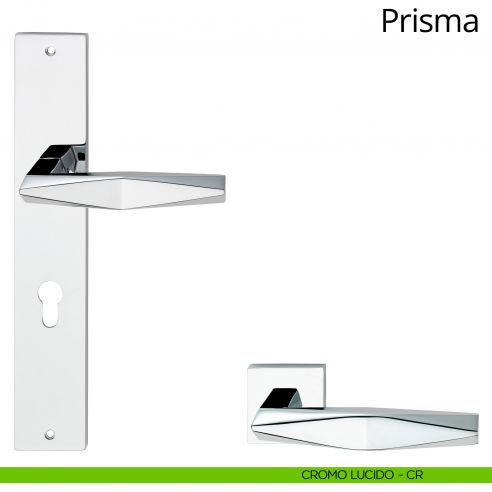 Maniglia con placca per porta Prisma Linea Calì - cromo lucido - foro yale