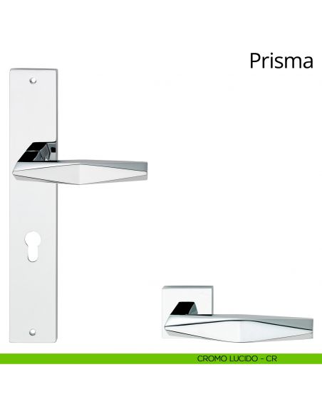 Maniglia con placca per porta Prisma Linea Calì - cromo lucido - foro yale