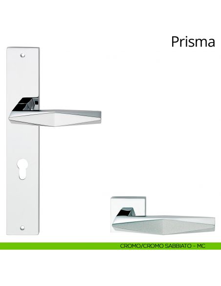 Maniglia con placca per porta Prisma Linea Calì - cromo sabbiato + cromo lucido - foro yale