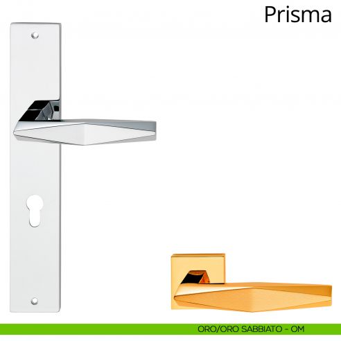 Maniglia con placca per porta Prisma Linea Calì - oro sabbiato + oro - foro yale