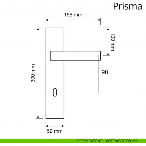 Maniglia con placca per porta Prisma Linea Calì placca foro patent interasse 90 mm