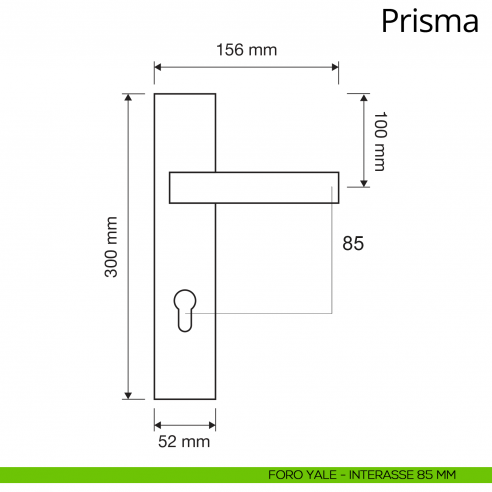 Maniglia con placca per porta Prisma Linea Calì placca foro yale interasse 85 mm