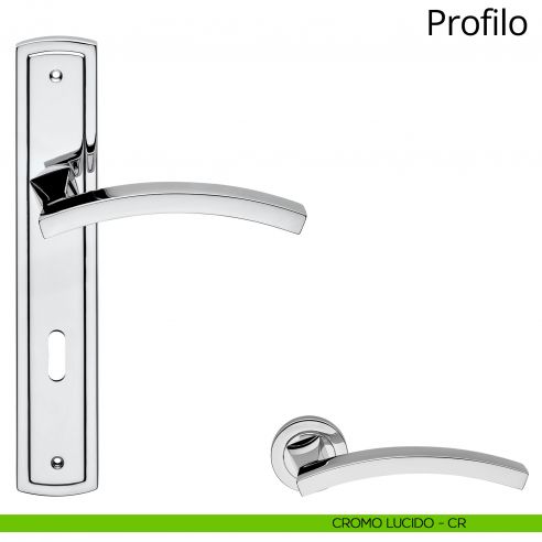 Maniglia con placca per porta Profilo Linea Calì - cromo lucido - foro patent