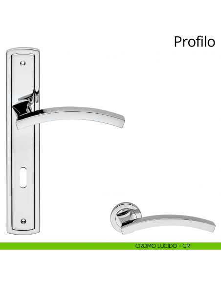 Maniglia con placca per porta Profilo Linea Calì - cromo lucido - foro patent