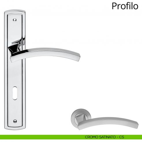 Maniglia con placca per porta Profilo Linea Calì - cromo satinato - foro patent
