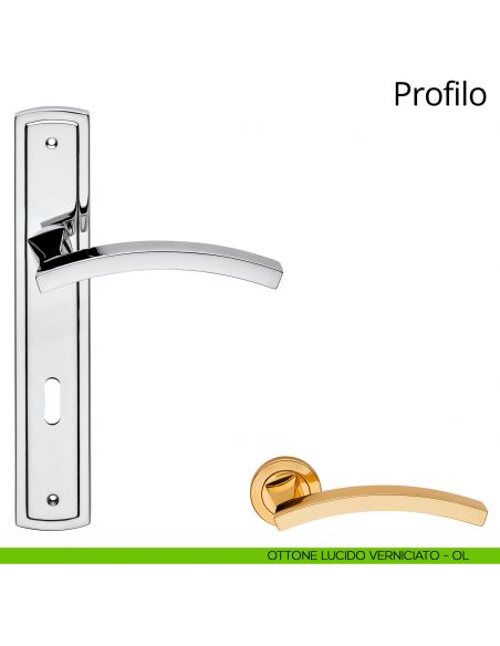 Maniglia con placca per porta Profilo Linea Calì - ottone lucido verniciato - foro patent