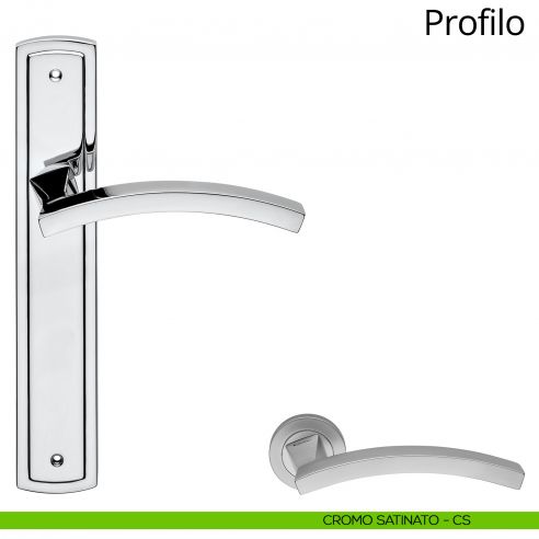 Maniglia con placca per porta Profilo Linea Calì - cromo satinato - placca cieca