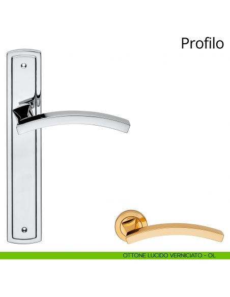 Maniglia con placca per porta Profilo Linea Calì - ottone lucido verniciato - placca cieca