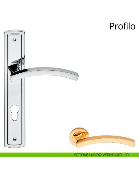 Maniglia con placca per porta Profilo Linea Calì - oro sabbiato + oro - foro yale