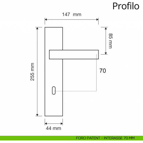 Maniglia con placca per porta Profilo Linea Calì placca foro patent interasse 70 mm