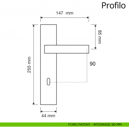 Maniglia con placca per porta Profilo Linea Calì placca foro patent interasse 90 mm