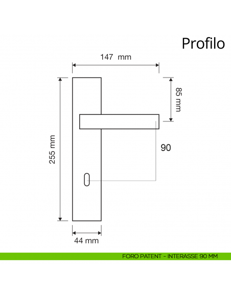 Maniglia con placca per porta Profilo Linea Calì placca foro patent interasse 90 mm