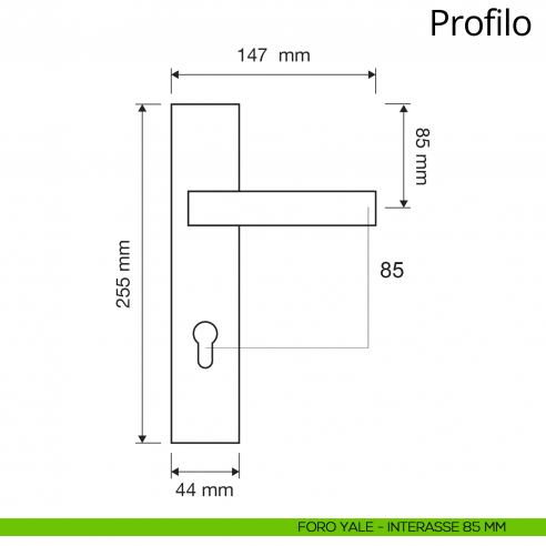 Maniglia con placca per porta Profilo Linea Calì placca foro yale interasse 85 mm