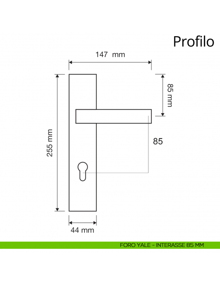 Maniglia con placca per porta Profilo Linea Calì placca foro yale interasse 85 mm