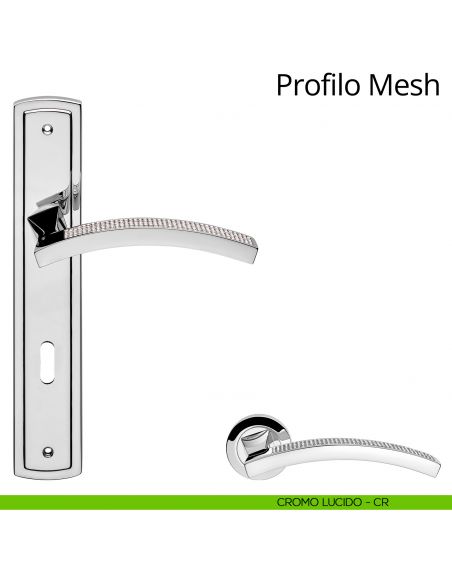 Maniglia Swarovski con placca per porta Profilo Mesh Linea Calì - cromo lucido - foro patent