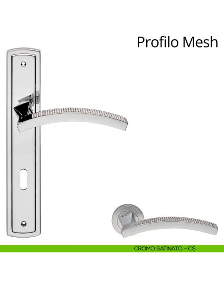 Maniglia Swarovski con placca per porta Profilo Mesh Linea Calì - cromo satinato - foro patent