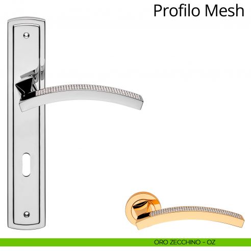 Maniglia Swarovski con placca per porta Profilo Mesh Linea Calì - oro zecchino - foro patent