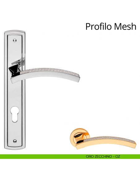 Maniglia Swarovski con placca per porta Profilo Mesh Linea Calì - oro zecchino - foro yale