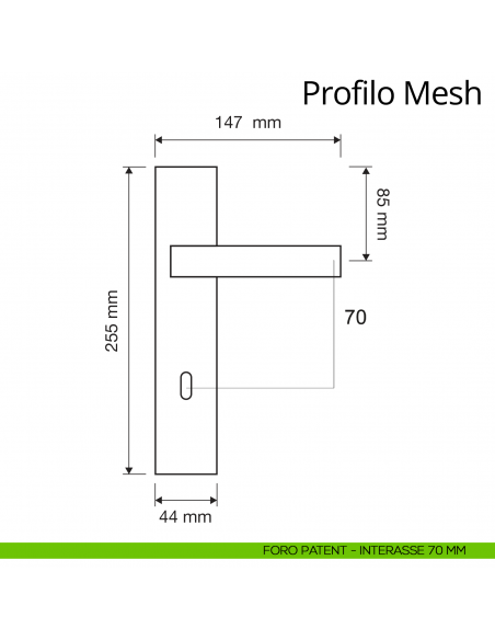 Maniglia Swarovski con placca per porta Profilo Mesh Linea Calì placca foro patent interasse 70 mm