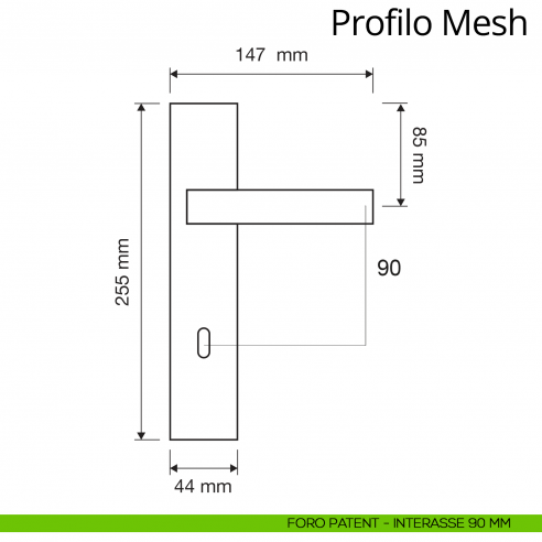 Maniglia Swarovski con placca per porta Profilo Mesh Linea Calì placca foro patent interasse 90 mm