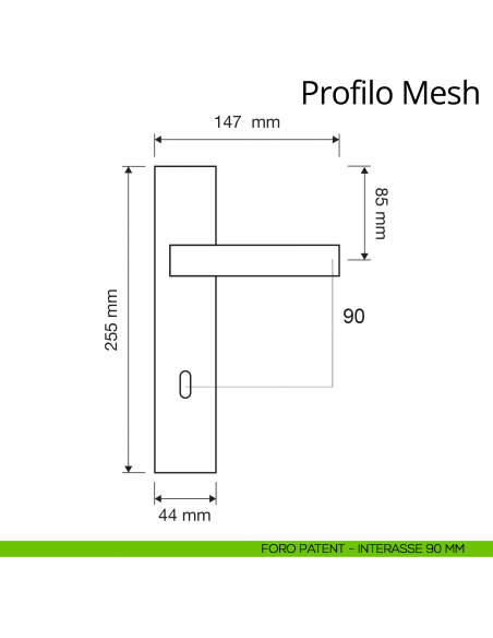 Maniglia Swarovski con placca per porta Profilo Mesh Linea Calì placca foro patent interasse 90 mm