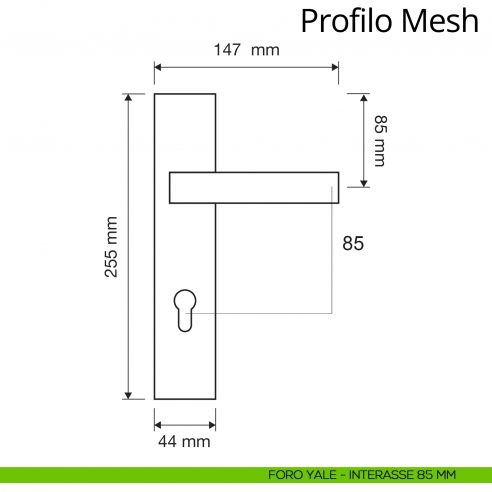 Maniglia Swarovski con placca per porta Profilo Mesh Linea Calì placca foro yale interasse 85 mm