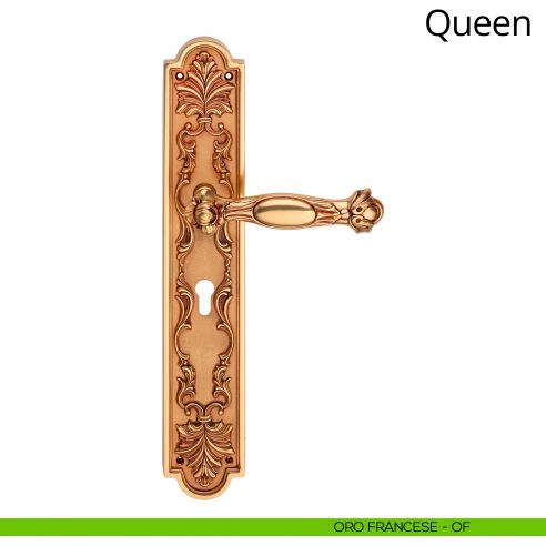 Maniglia con placca big per porta Queen Linea Calì - oro francese - foro yale