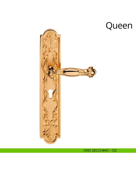 Maniglia con placca big per porta Queen Linea Calì - oro zecchino - foro yale