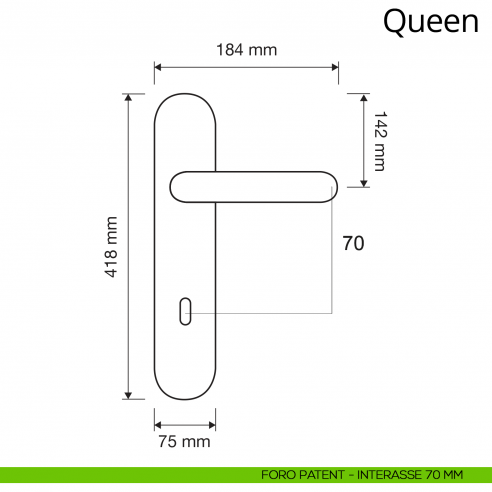 Maniglia con placca big per porta Queen Linea Calì placca foro patent interasse 70 mm
