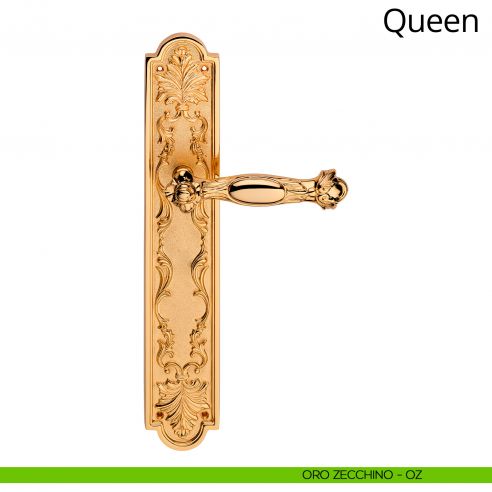 Maniglia con placca big per porta Queen Linea Calì - oro zecchino - placca cieca