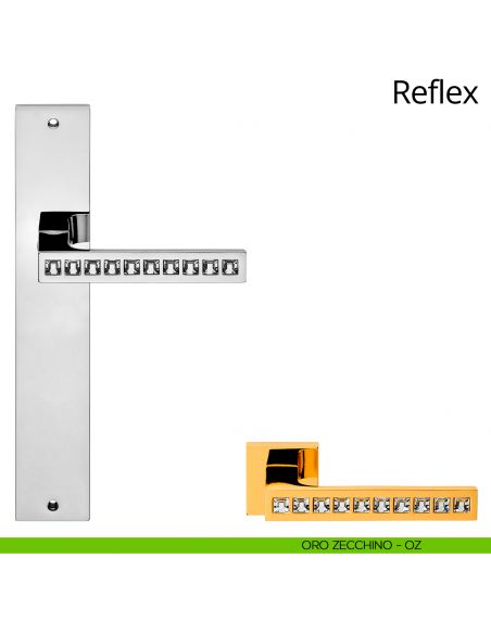 Maniglia Swarovski con placca per porta Reflex Linea Calì - oro zecchino - placca cieca