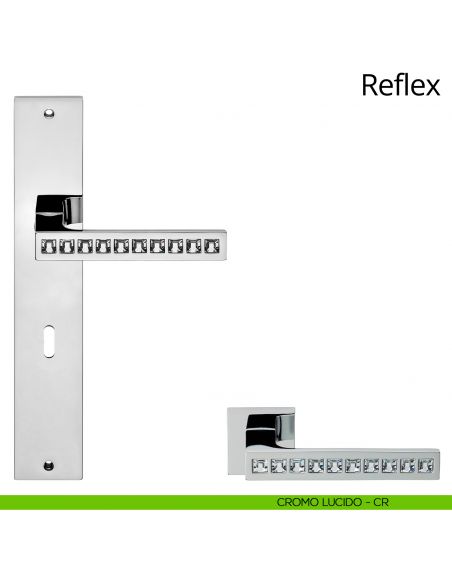 Maniglia Swarovski con placca per porta Reflex Linea Calì - cromo lucido - foro patent