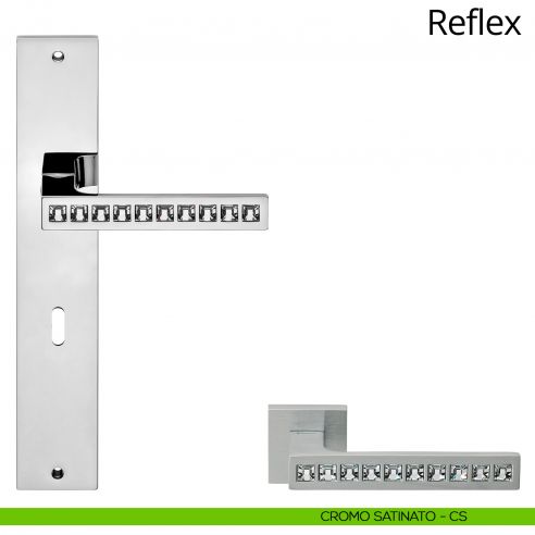 Maniglia Swarovski con placca per porta Reflex Linea Calì - cromo satinato - foro patent