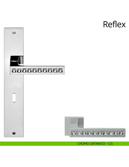 Maniglia Swarovski con placca per porta Reflex Linea Calì - cromo satinato - foro patent