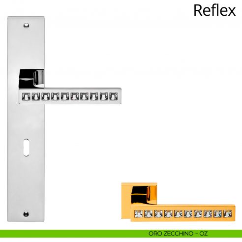 Maniglia Swarovski con placca per porta Reflex Linea Calì - oro zecchino - foro patent