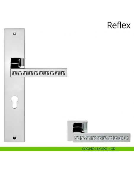 Maniglia Swarovski con placca per porta Reflex Linea Calì - cromo lucido - foro yale