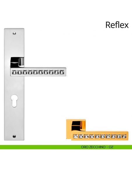 Maniglia Swarovski con placca per porta Reflex Linea Calì - oro zecchino - foro yale