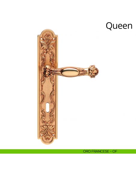 Maniglia con placca small per porta Queen Linea Calì - oro francese - foro patent