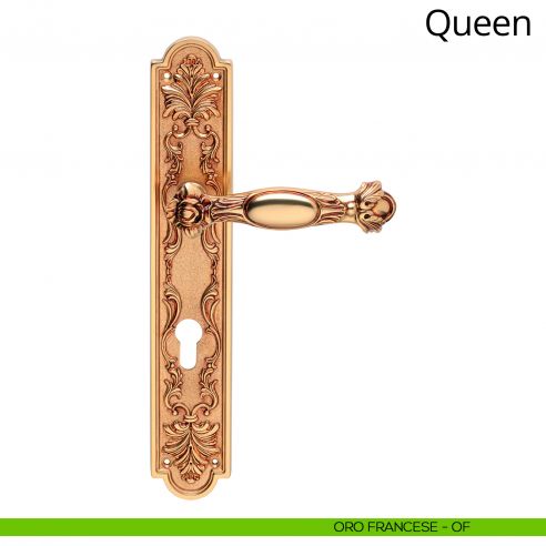 Maniglia con placca small per porta Queen Linea Calì - oro francese - foro yale