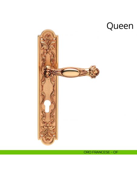 Maniglia con placca small per porta Queen Linea Calì - oro francese - foro yale